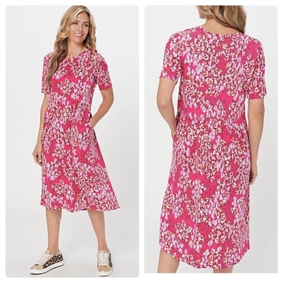 LOGO by Lori Goldstein Midi Dress fuscia animal size 1X - Picture 1 of 7